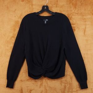 AQUA Sweater Womens Large Black Pullover Knotted Twisted Front 100% Cashmere